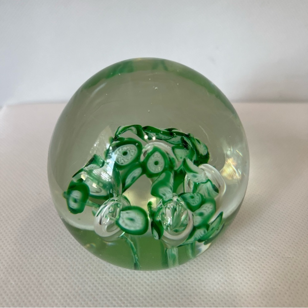 Green Millefiori Paperweight Art Glass